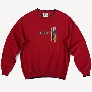 Vintage Golf Embroidered Sweatshirt Red Crewneck Argyle Grandpa Preppy Mens L